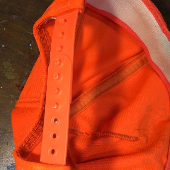 Vintage USA made floppy puffy trucker SnapBack hat full 6 panel blaze orange cap - Picture 14 of 15